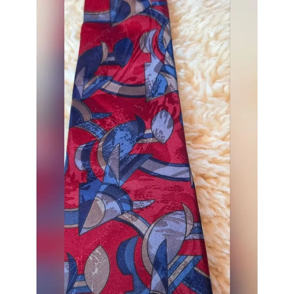 J.S.Blank&Co Burgundy Blue Gray Abstract Print 100% SILK Men's Tie